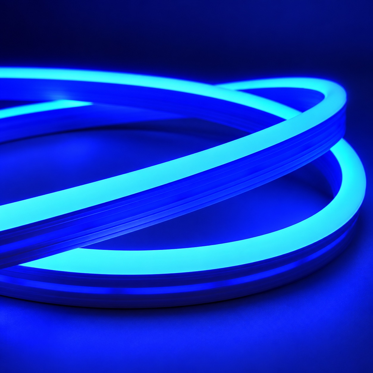 Illustrative blue illuminated neon flex coil
