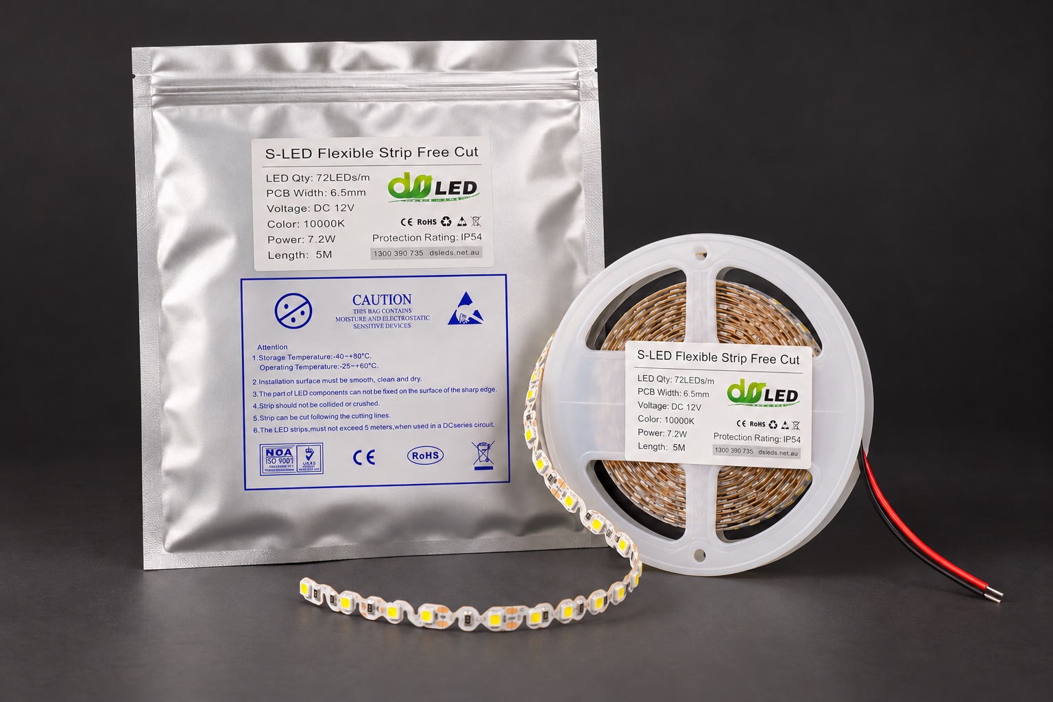 Actual S-type zig-zag LED strip reel and packet used by DSS LED
